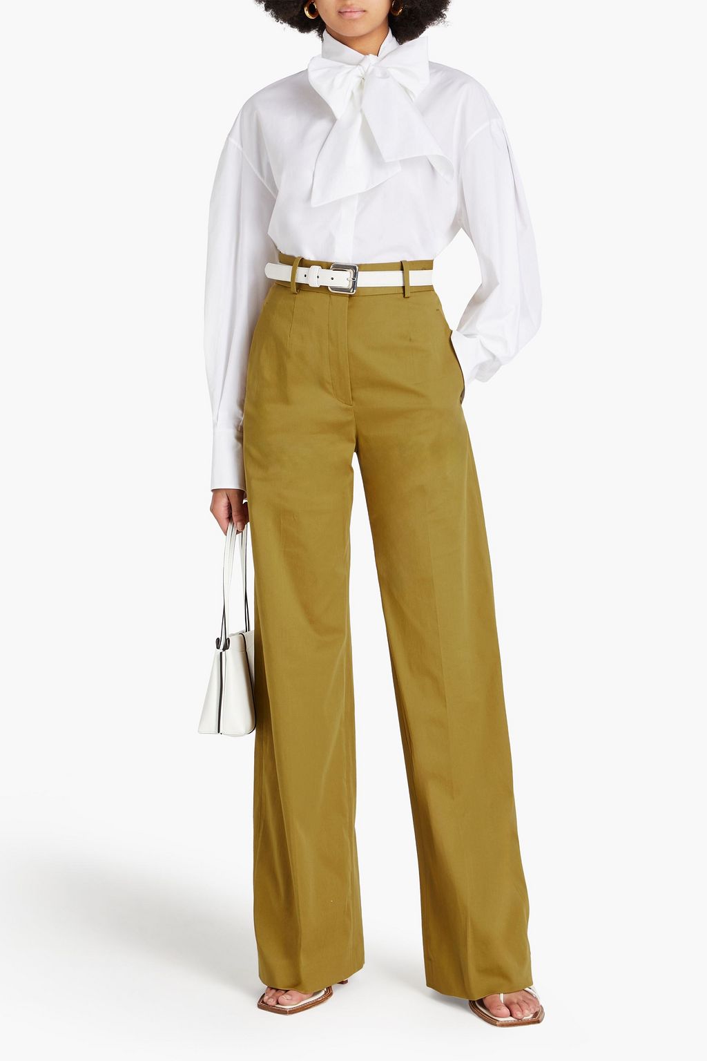 ANOTHER TOMORROW Stretch-cotton twill wide-leg pants