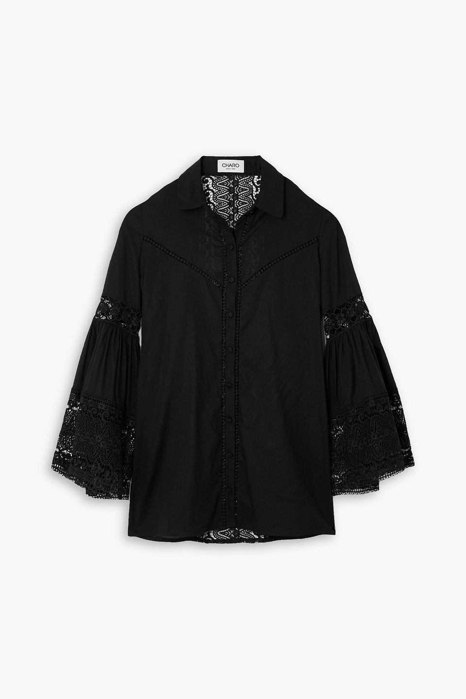 Charo Ruiz Letta Guipure Lace-trimmed Cotton-blend Voile Blouse In Black
