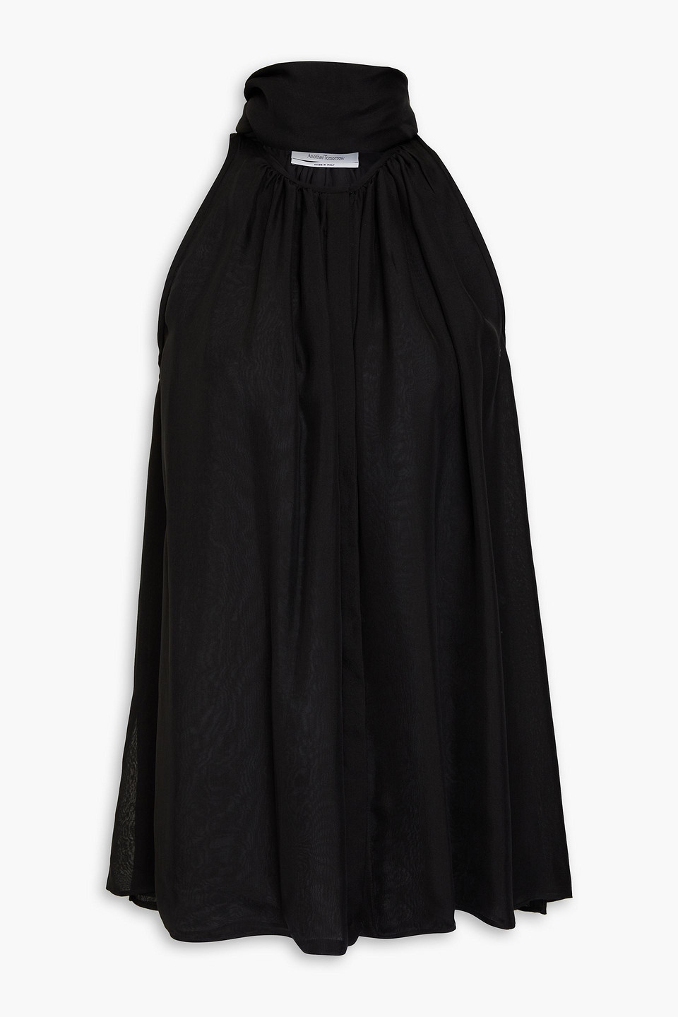 Another Tomorrow Draped Silk-chiffon Top In Black