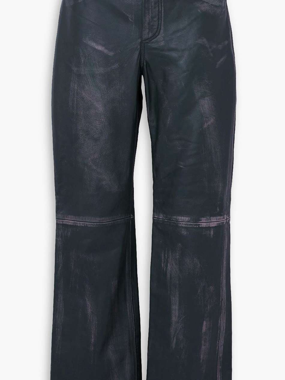 tati distressed paneled leather straight-leg pants