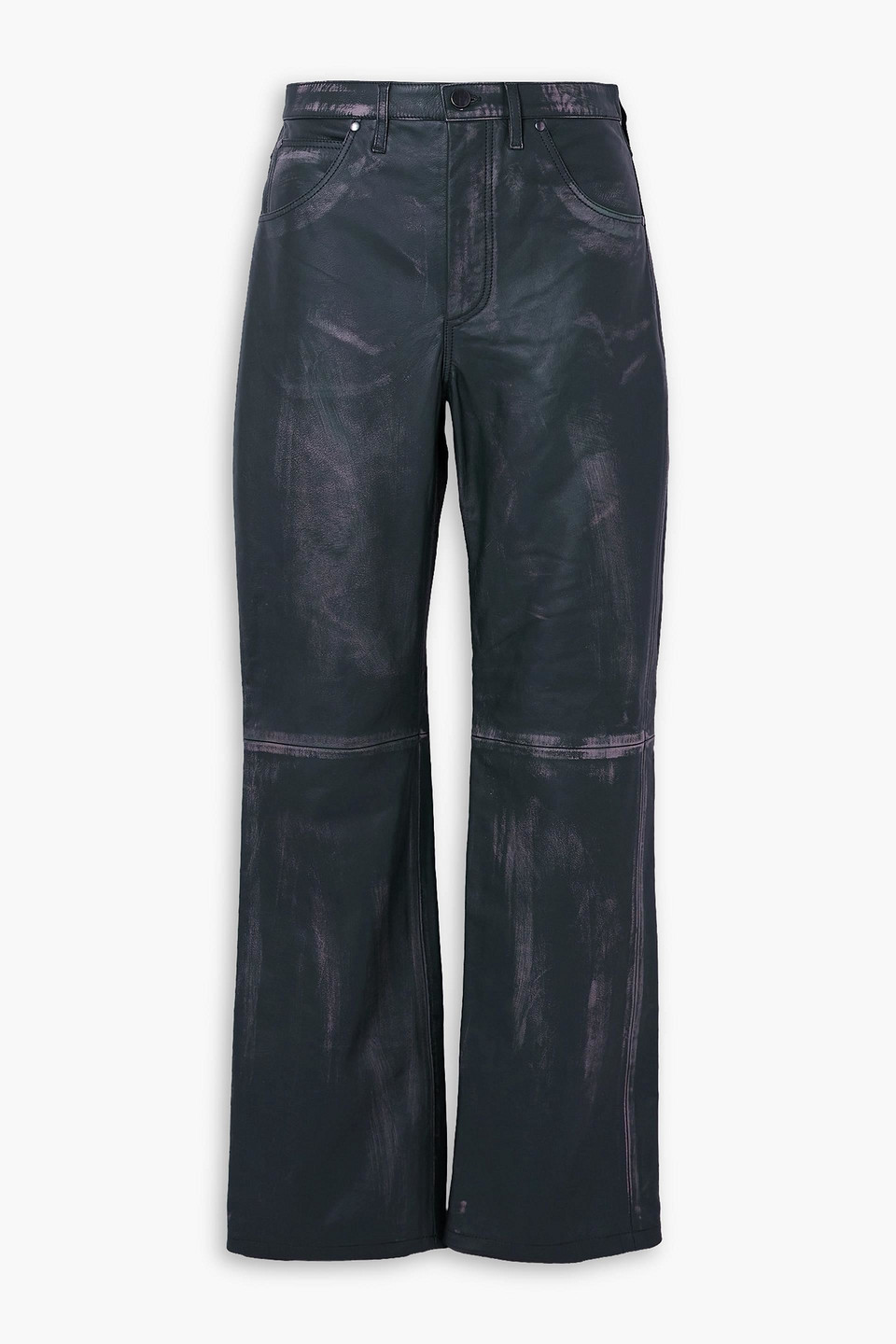 Dodo Bar Or Tati Distressed Paneled Leather Straight-leg Pants In Black