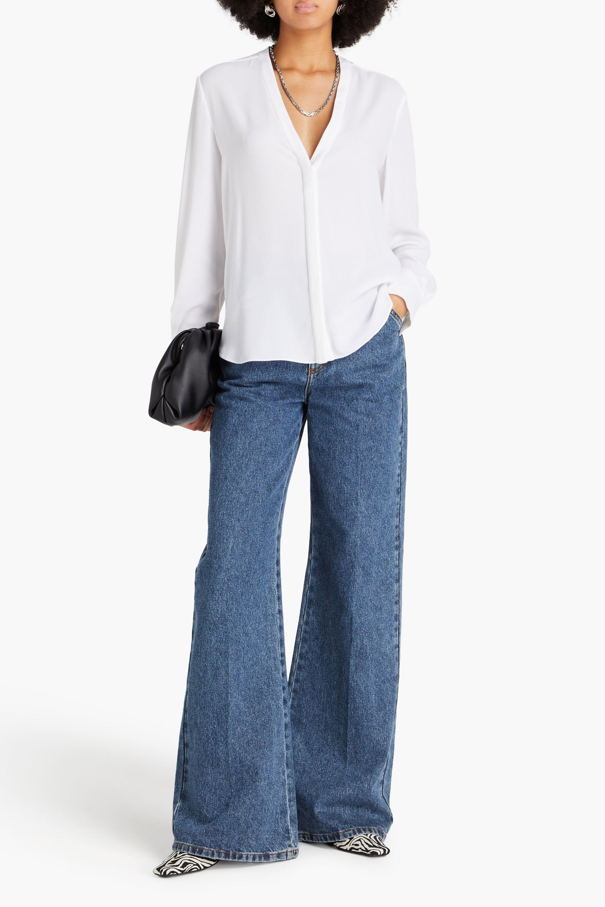 Another Tomorrow Pleated stretch-crepe blouse