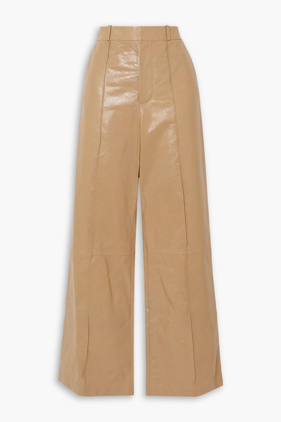 Marni Pintucked Leather Wide-leg Pants In Sand