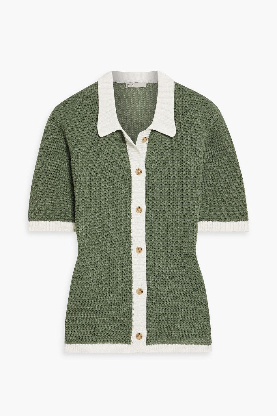 Onia Linen Knit Button Up In Sage Green