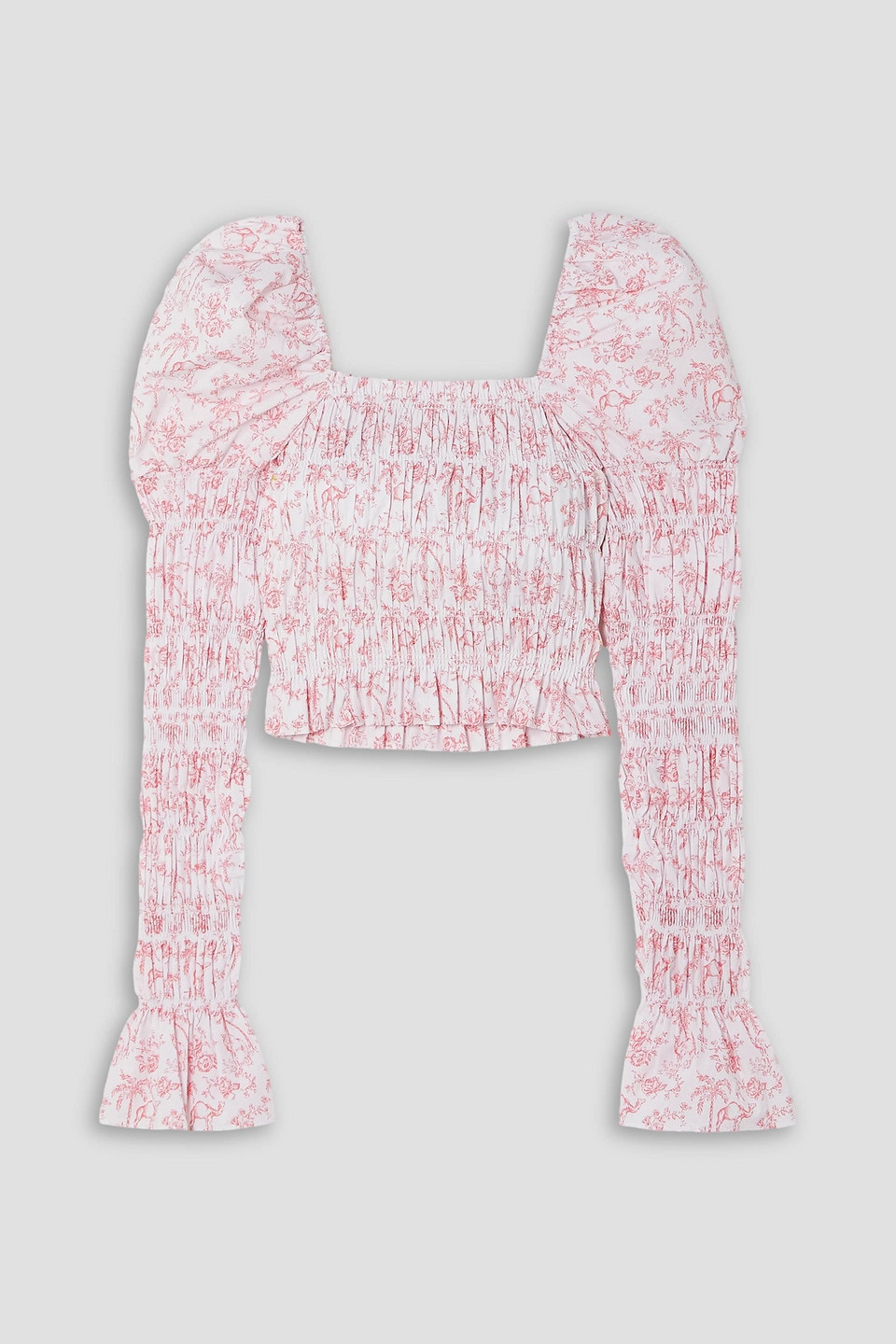 Caroline Constas Delilah Floral-print Shirred Cotton-blend Top In White