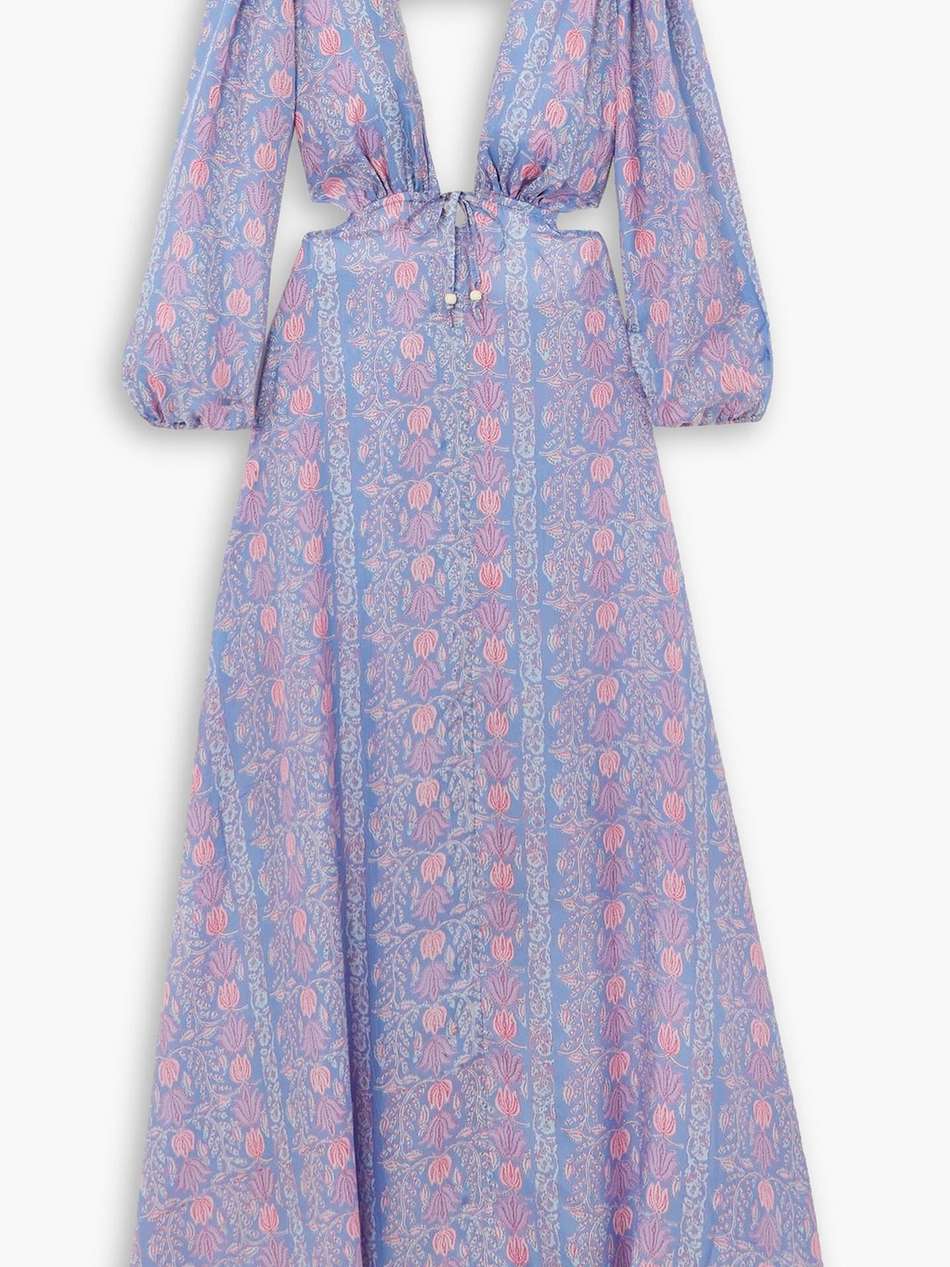 clara cutout printed silk-habotai maxi dress
