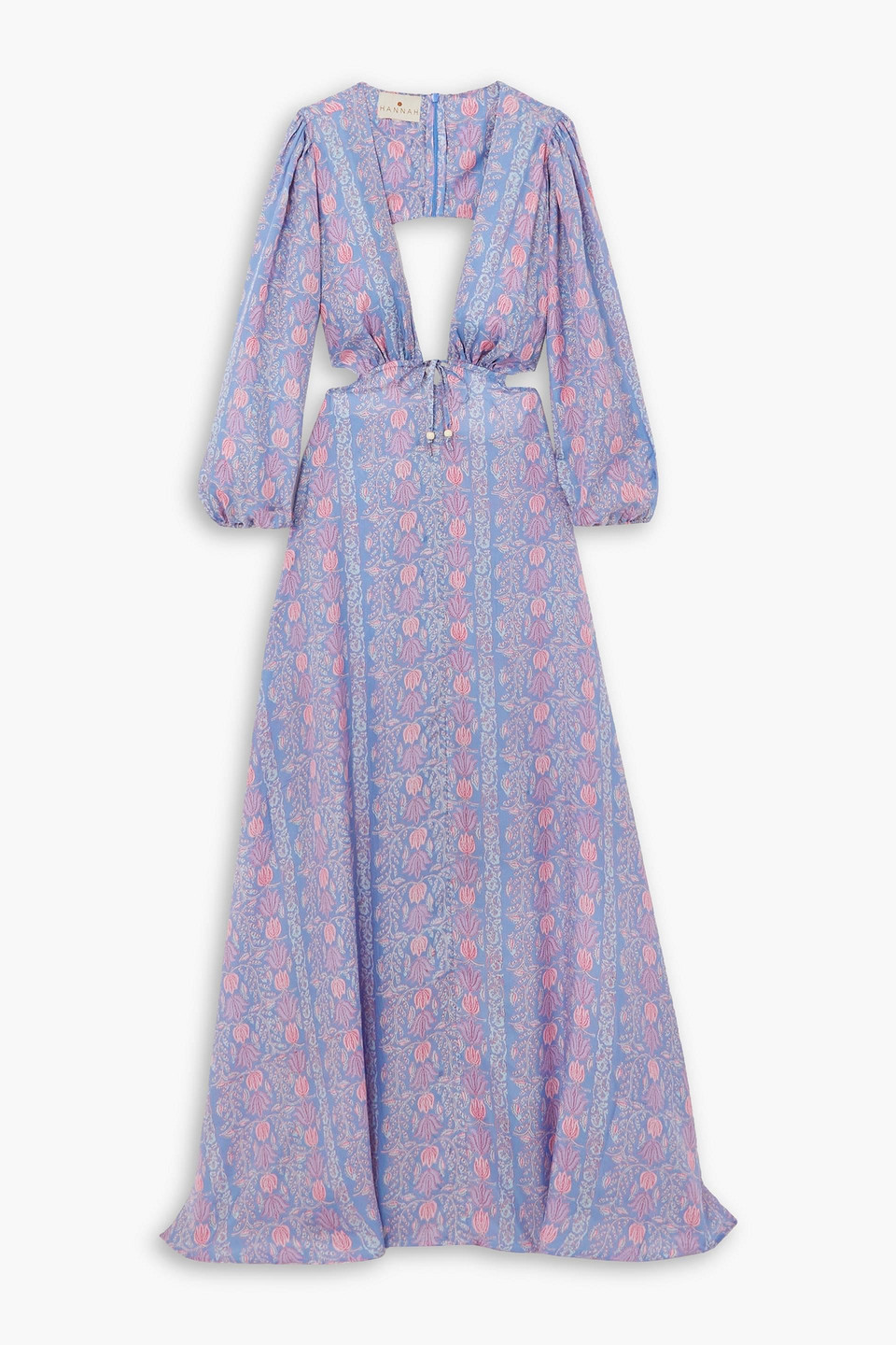 Hannah Clara Cutout Printed Silk-habotai Maxi Dress In Light Blue