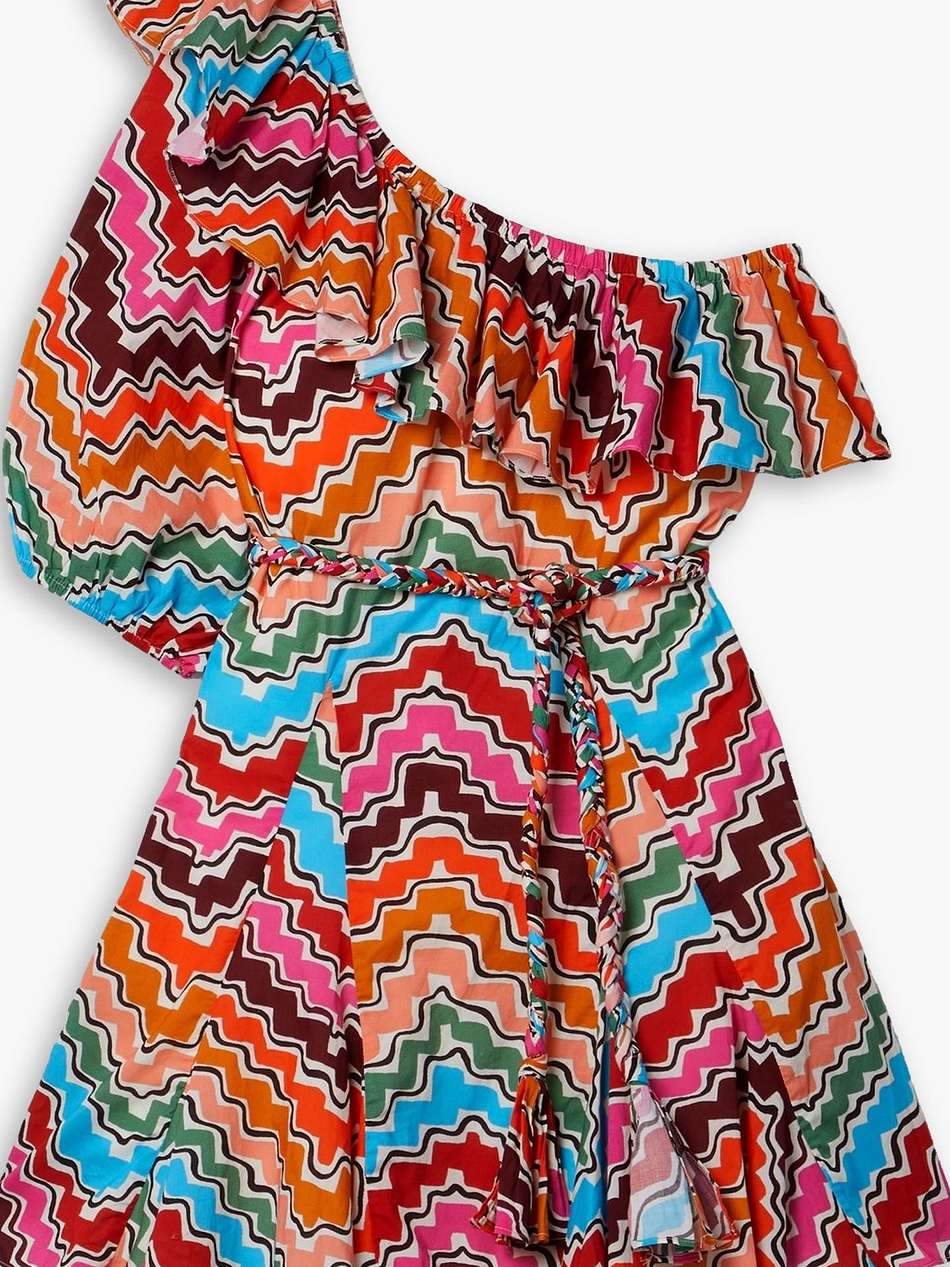 ozzie one-sleeve belted striped cotton-poplin mini dress
