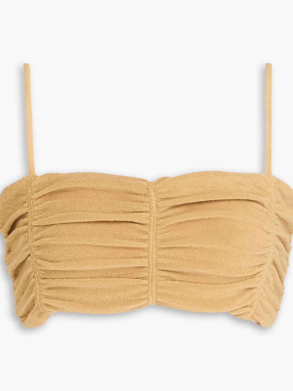 cropped ruched cotton-blend terry top