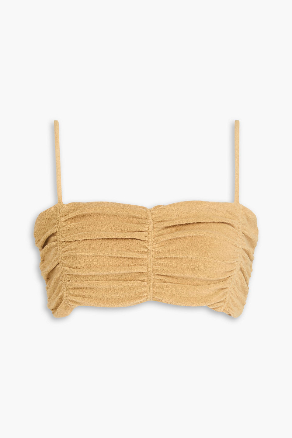 Cropped ruched cotton-blend terry top