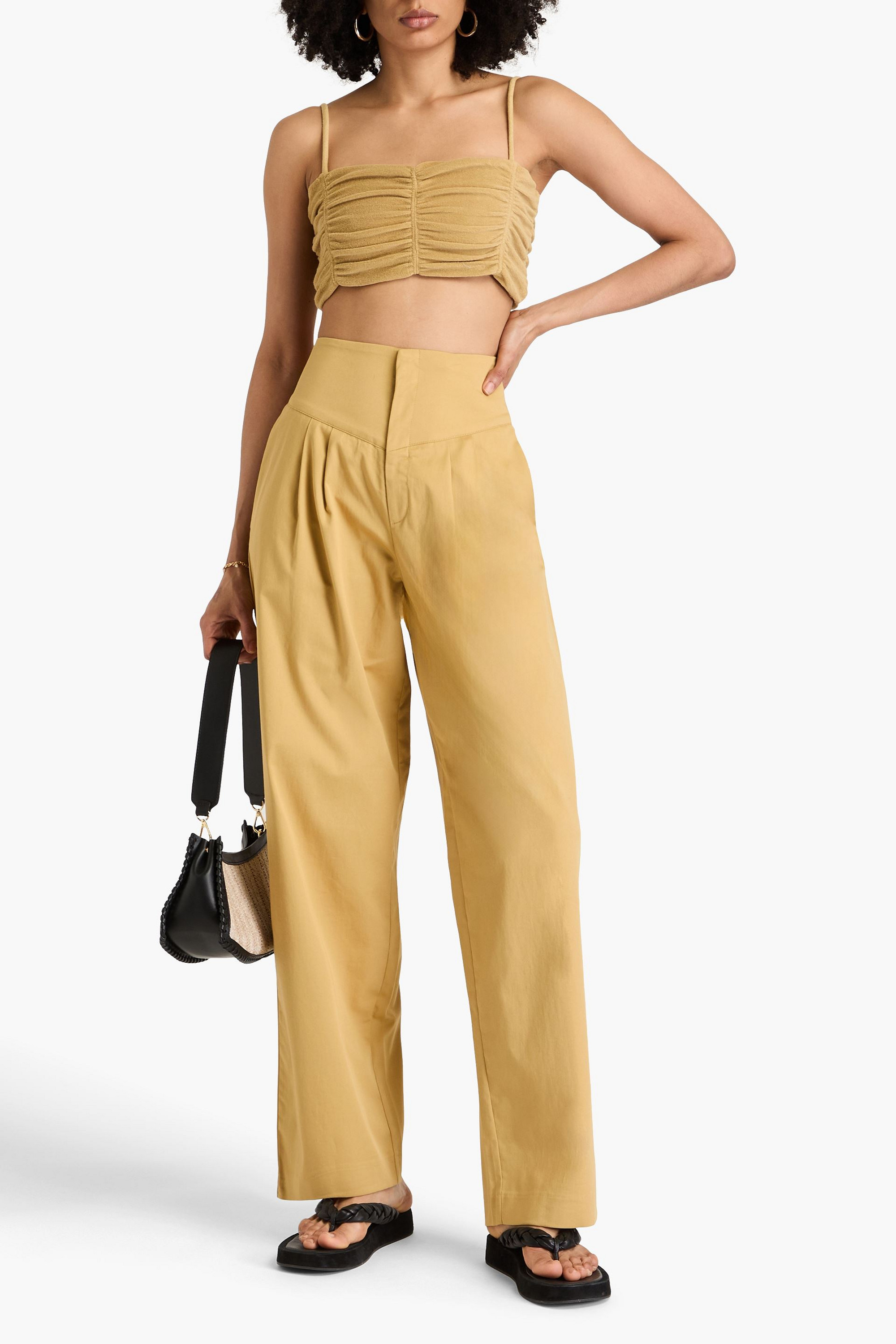 BITE STUDIOS Cropped ruched cotton-blend terry top