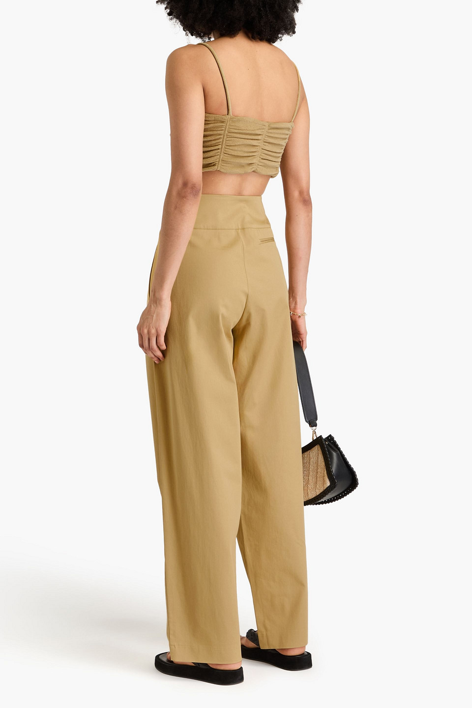 Bite Studios Elate Pleated Cotton-blend Twill Wide-leg Pants In Sand