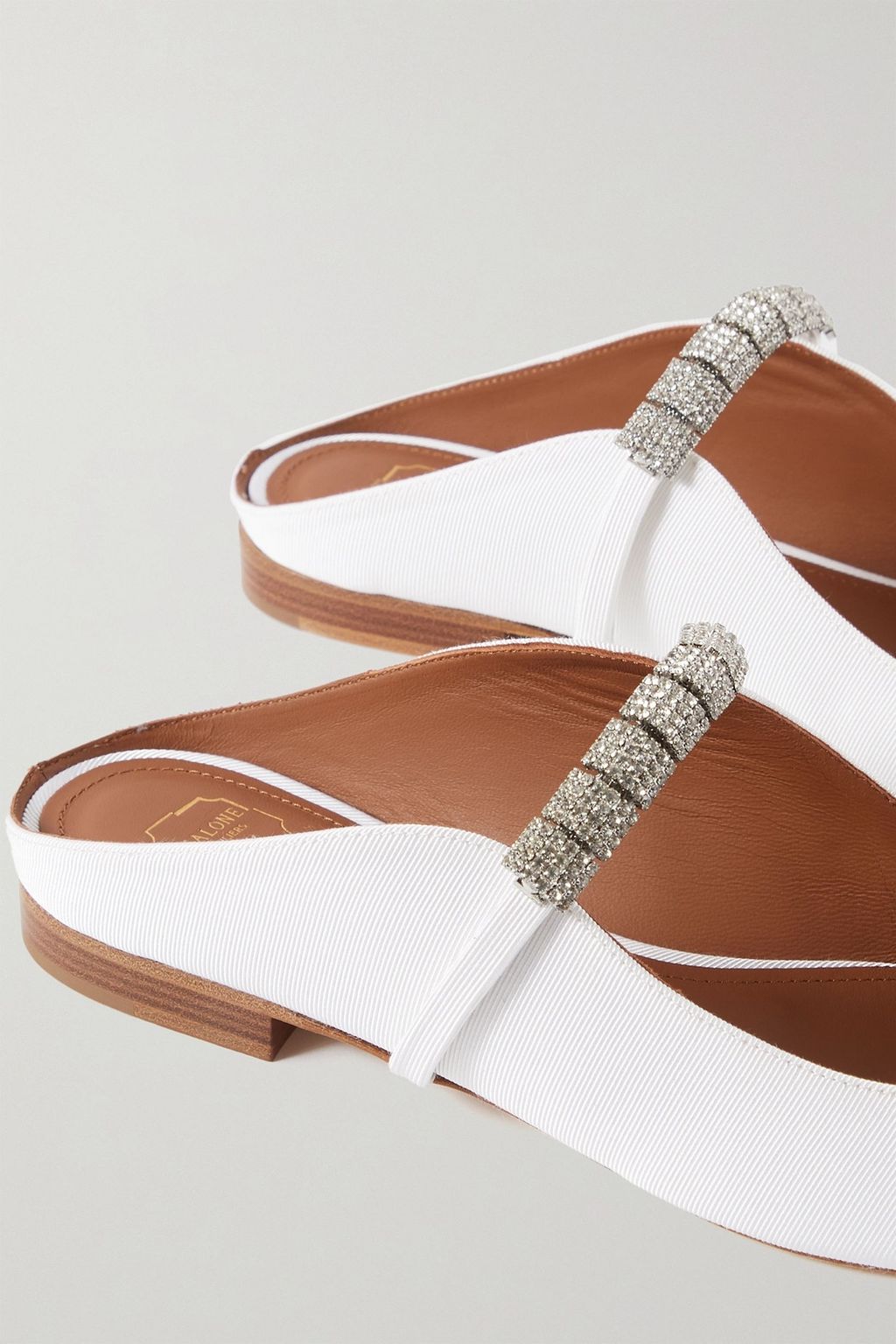MALONE SOULIERS Bella crystal-embellished grosgrain point-toe flats
