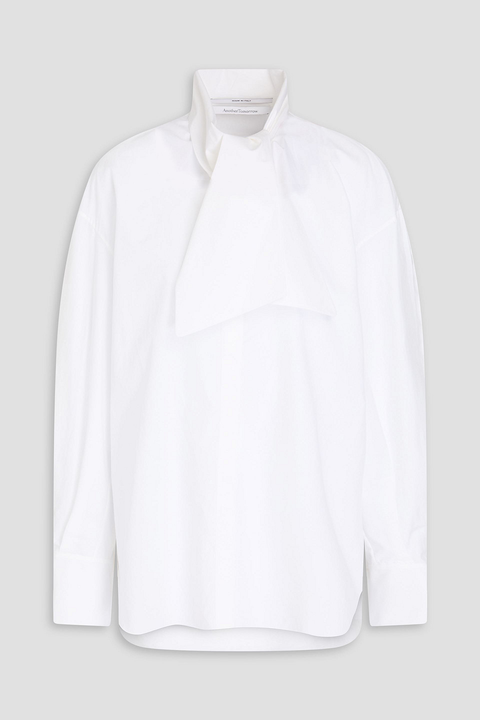 Another Tomorrow Pussy-bow Cotton-poplin Blouse In White