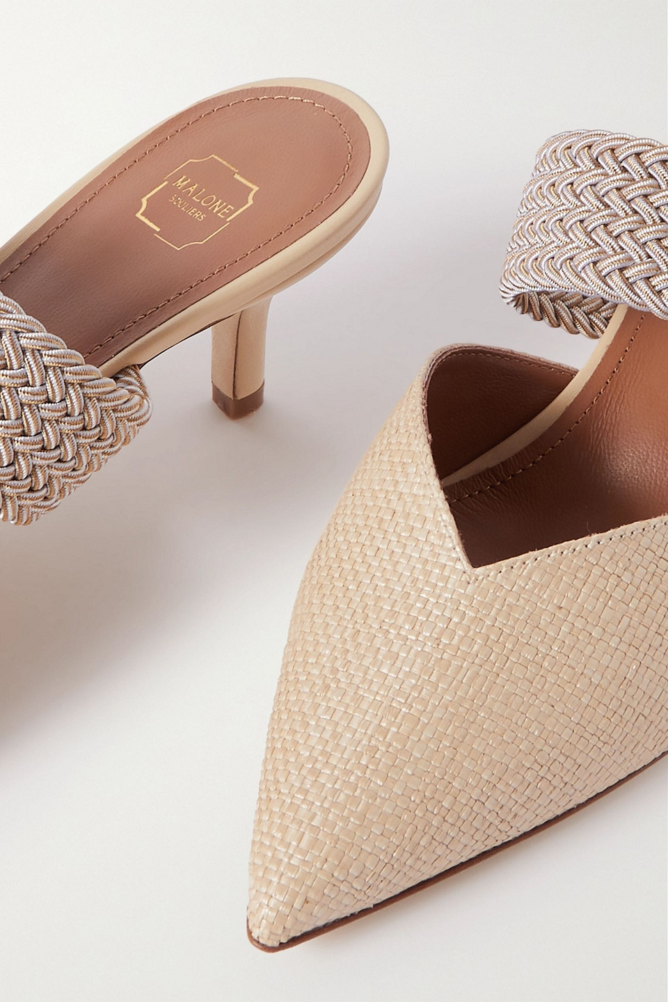 Shop Malone Souliers Maisie 45 Cord-trimmed Raffia Mules In Beige