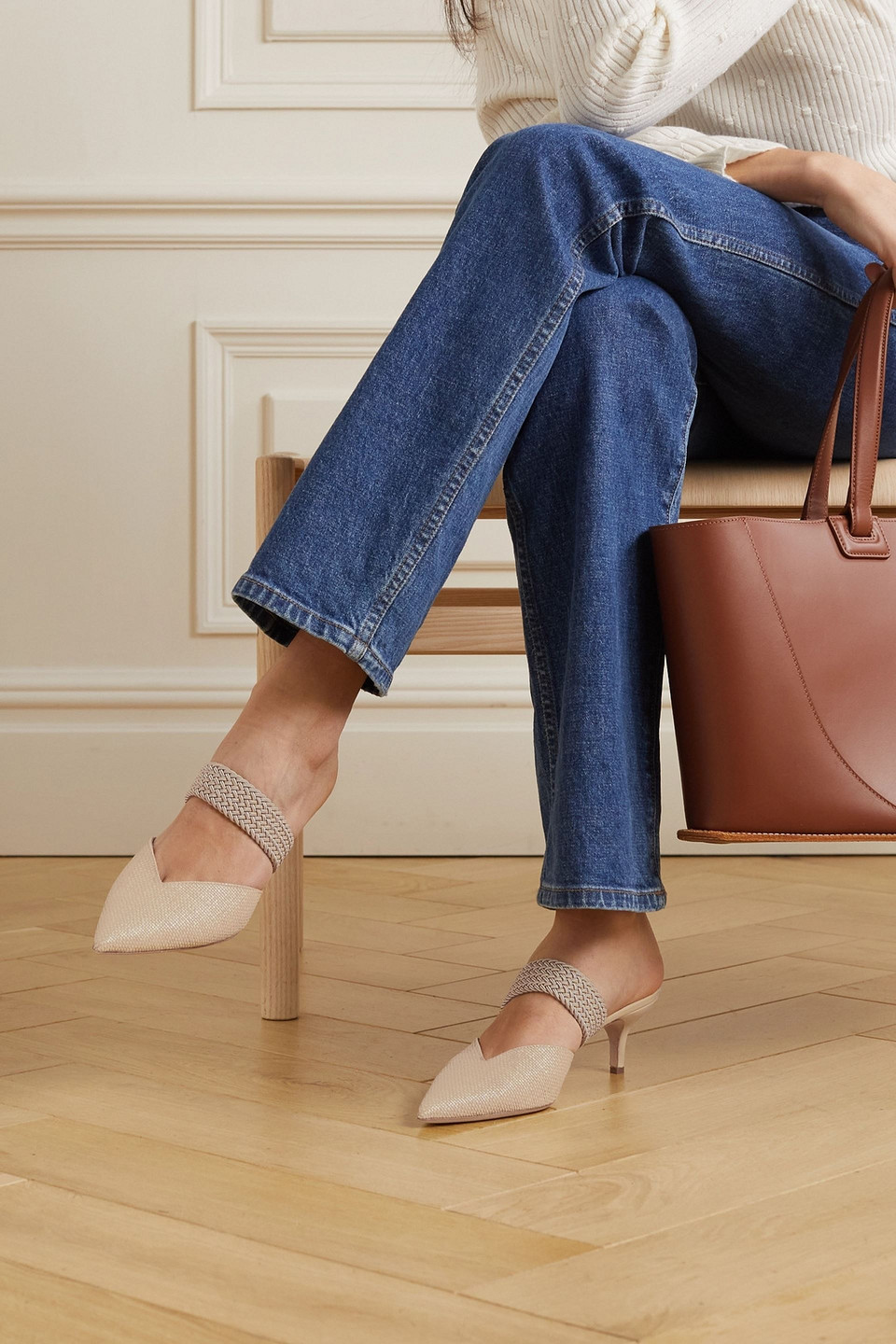 Shop Malone Souliers Maisie 45 Cord-trimmed Raffia Mules In Beige