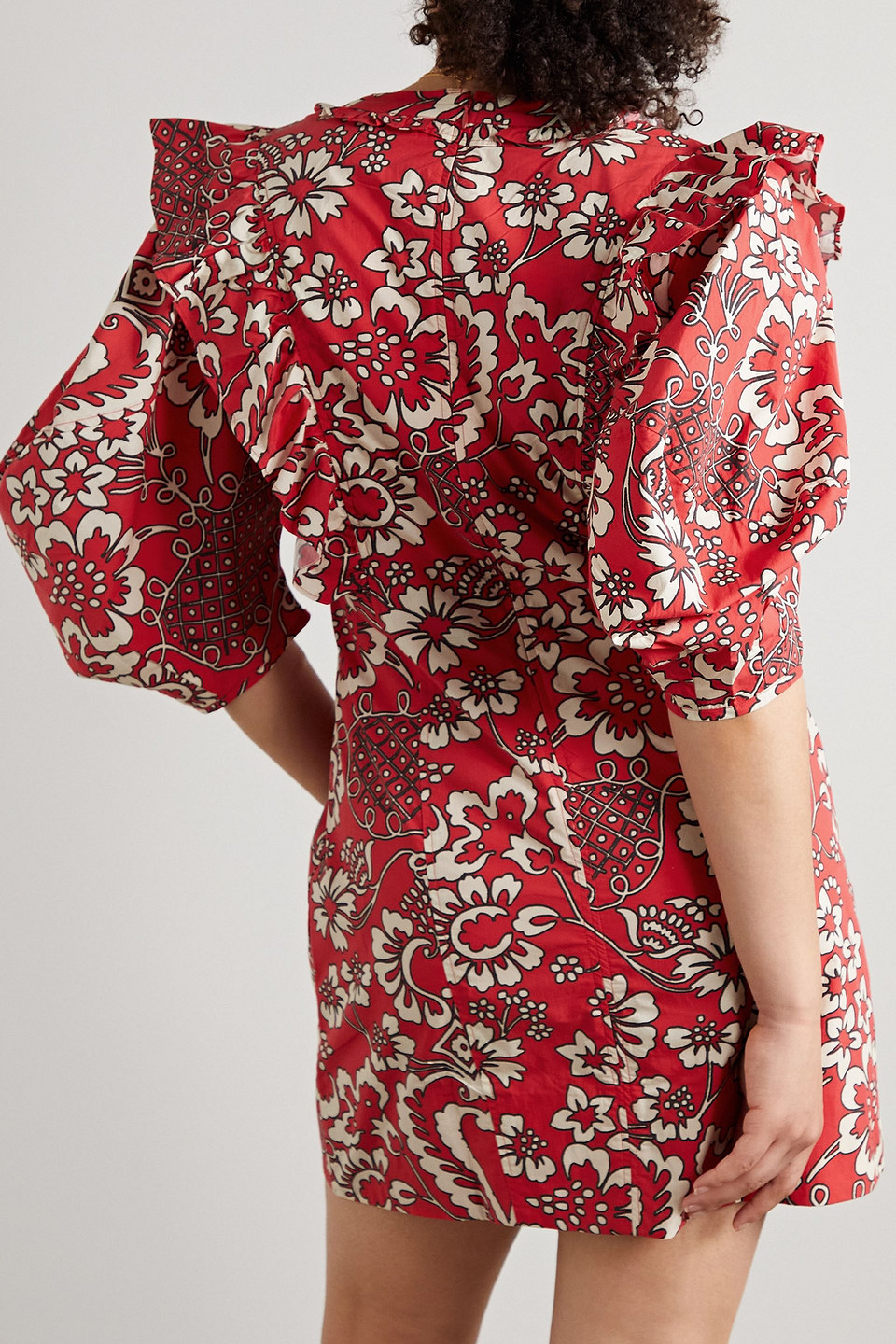 Rhode Millie Ruffled Floral-print Cotton-poplin Mini Dress In Red
