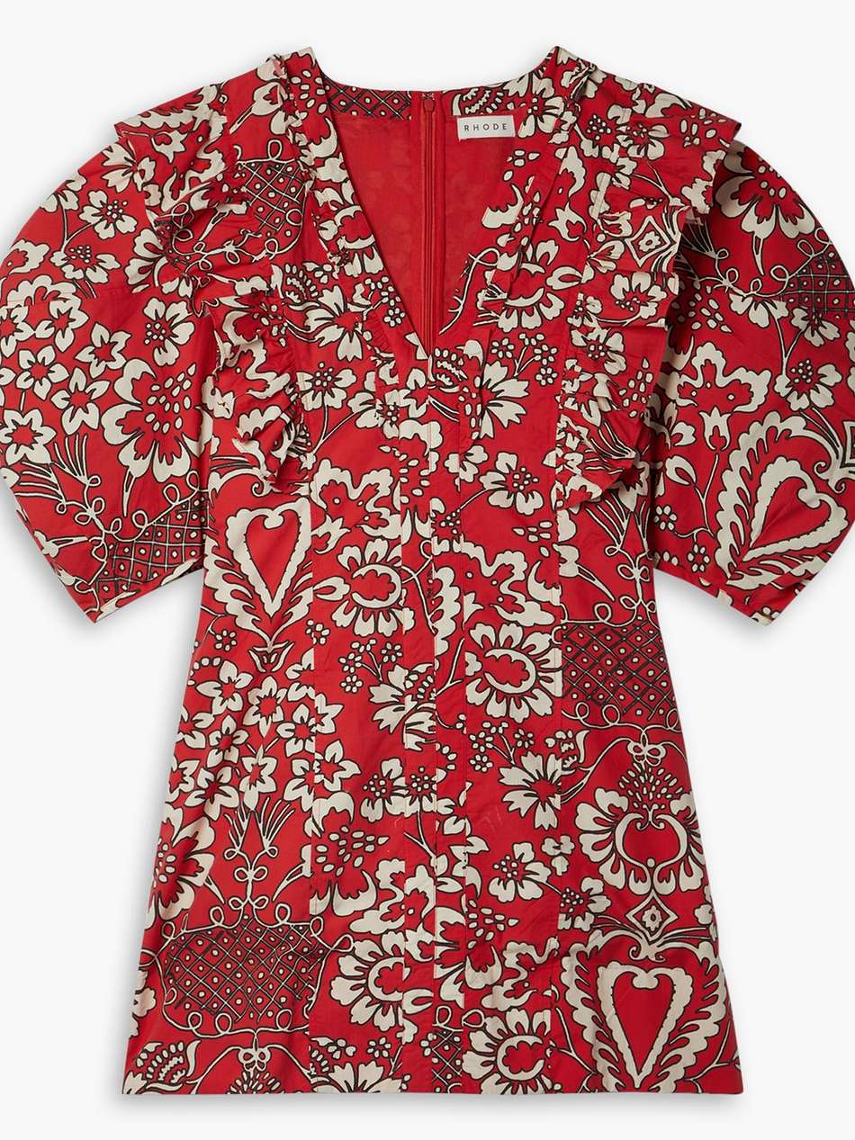 millie ruffled floral-print cotton-poplin mini dress