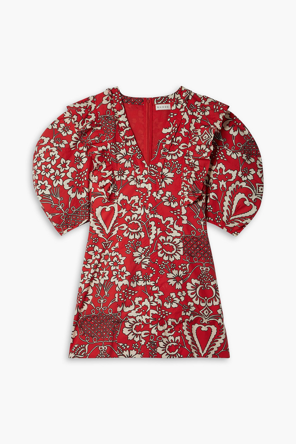 Rhode Millie Ruffled Floral-print Cotton-poplin Mini Dress In Red