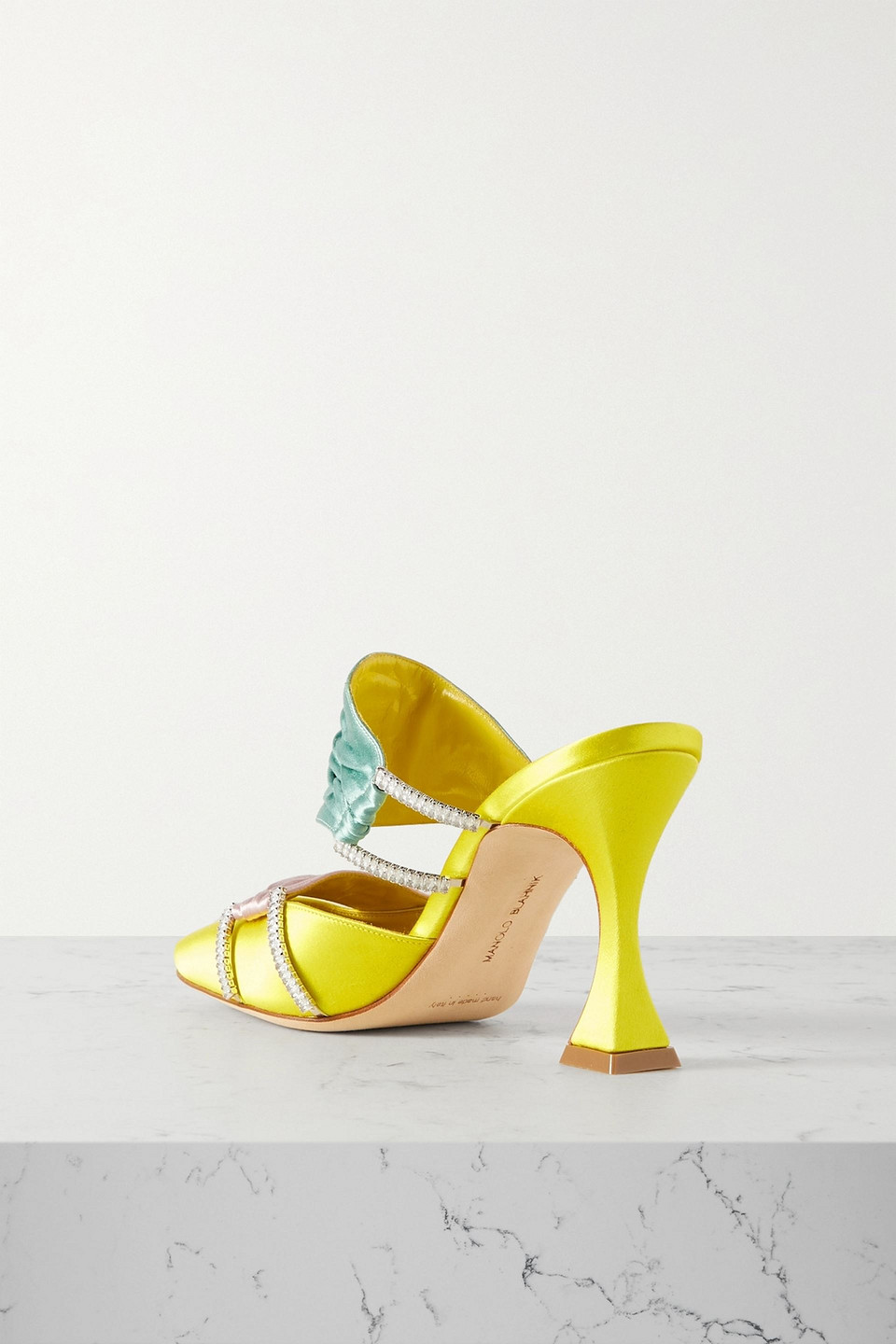 MANOLO BLAHNIK CHINCI 90 CRYSTAL-EMBELLISHED SATIN MULES