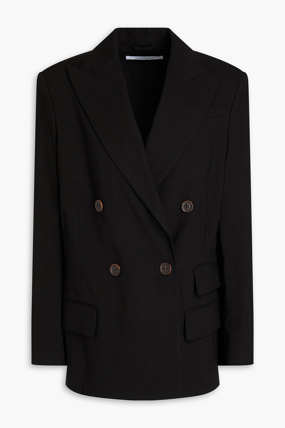 Another Tomorrow Double-breasted Hemp-blend Blazer In Black
