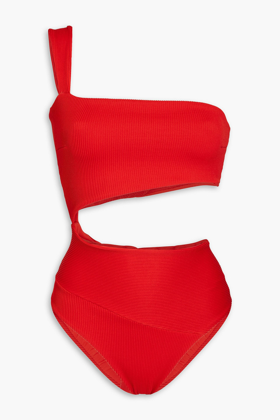 Haight Iu One-shoulder Cutout Ribbed Swimsuit In Red