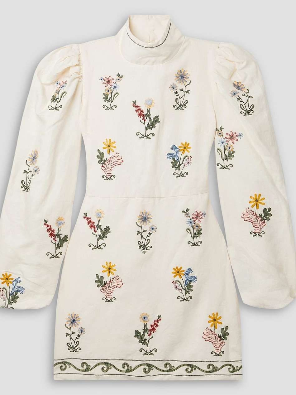 guaba embroidered linen mini dress