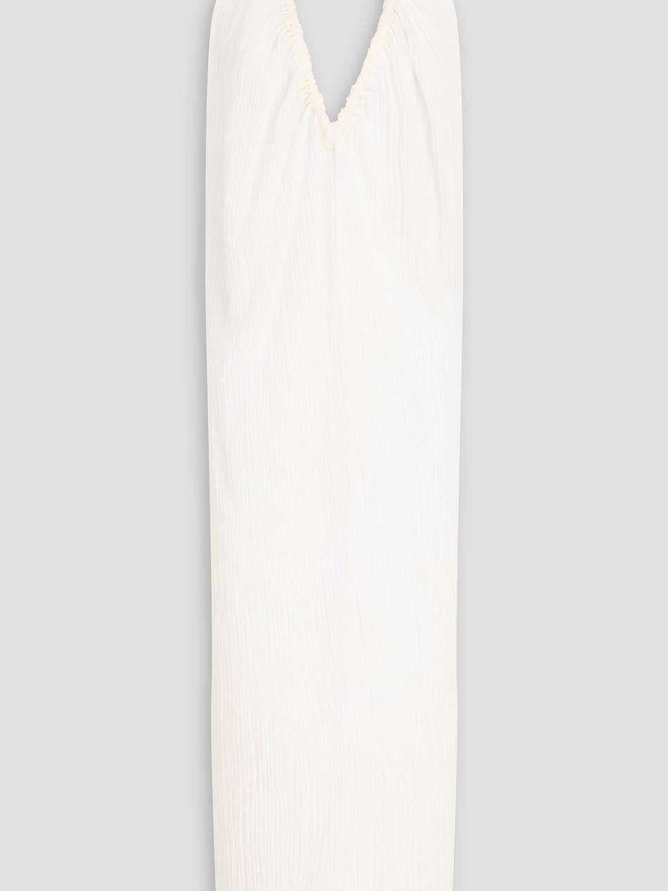parchment plissé cotton and silk-blend organza halterneck midi dress
