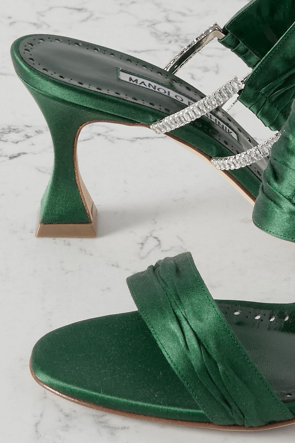 MANOLO BLAHNIK Chinap 70 crystal-embellished gathered satin mules