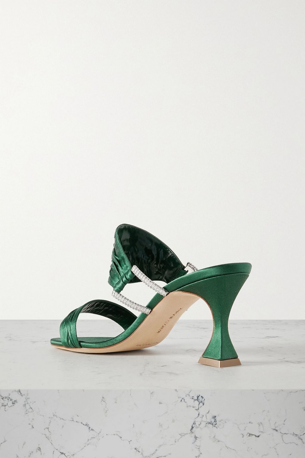 MANOLO BLAHNIK Chinap 70 crystal-embellished gathered satin mules