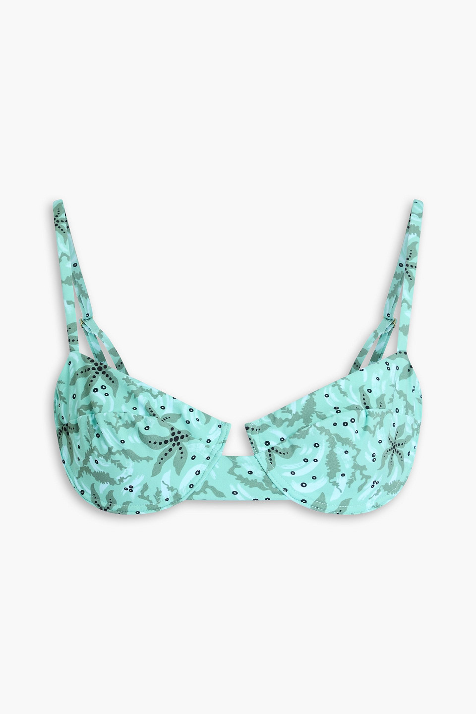 Fisch Mustique Printed Stretch-econyl Underwired Bikini Top In Mint