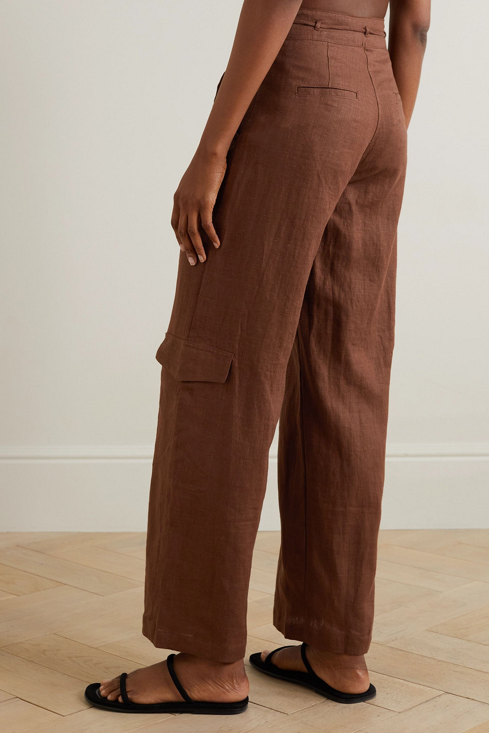 Faithfull The Brand Relais Belted Linen Straight-leg Pants In Brown