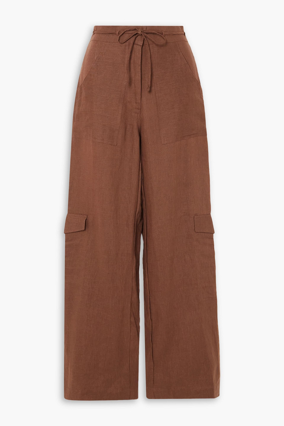 Faithfull The Brand Relais Belted Linen Straight-leg Pants In Brown