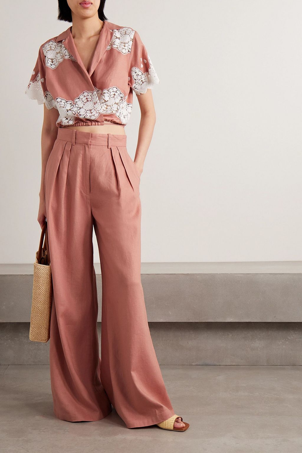 MIGUELINA River pleated linen and cotton-blend wide-leg pants