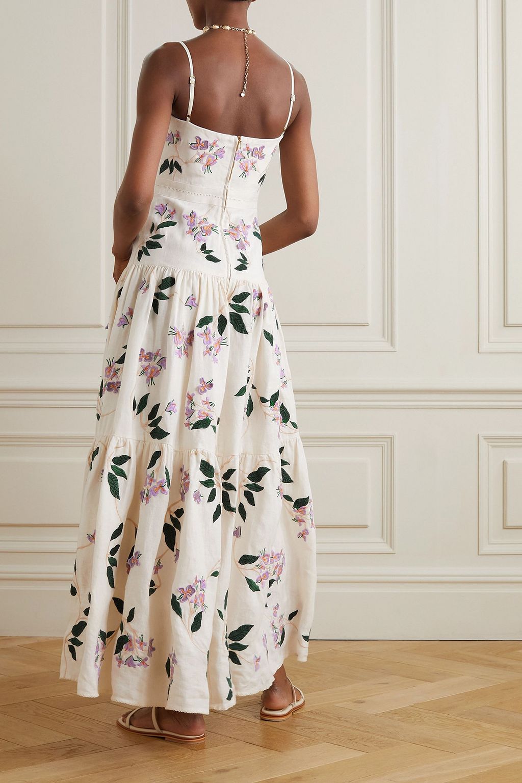 AGUA BY AGUA BENDITA Lima tiered embroidered linen maxi dress