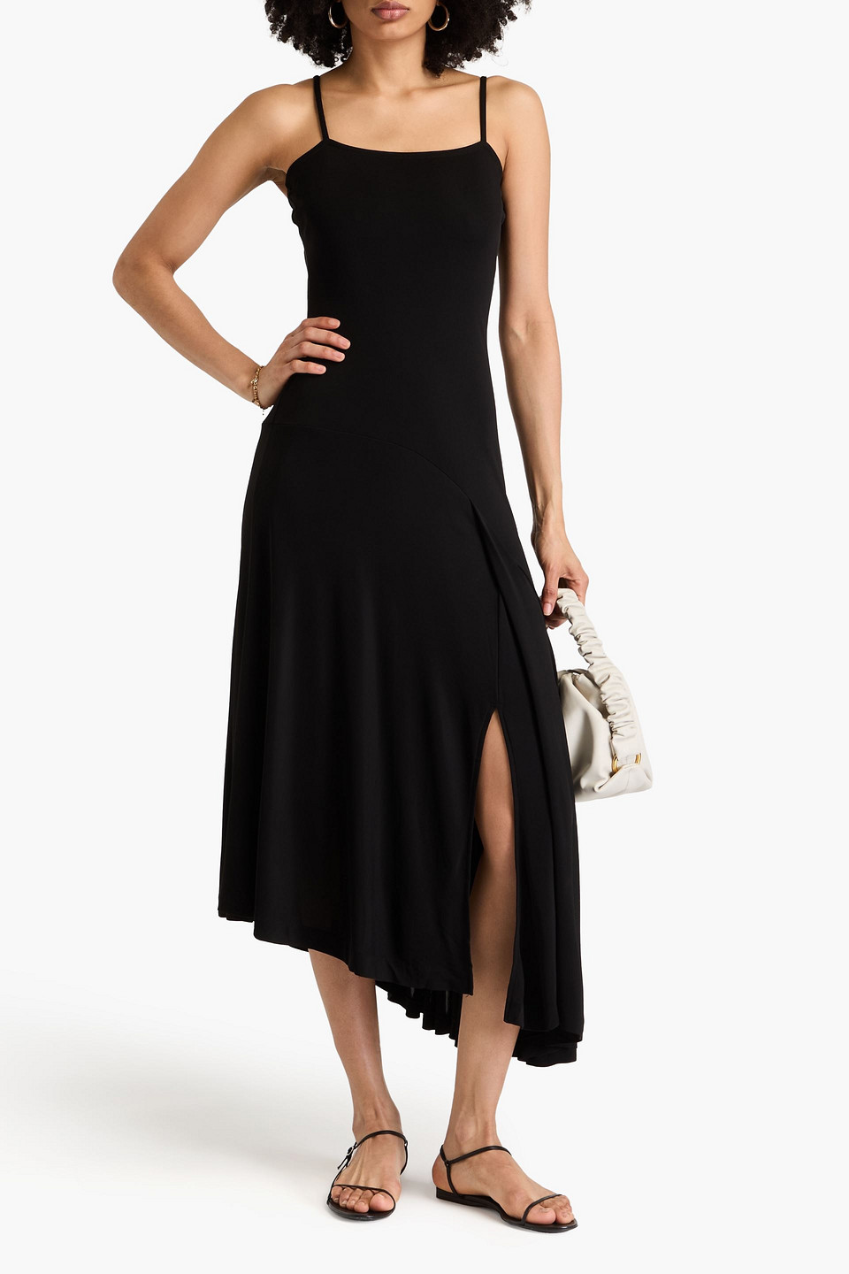 Bite Studios Contour Asymmetric Pleated Jersey Midi Dress In Black
