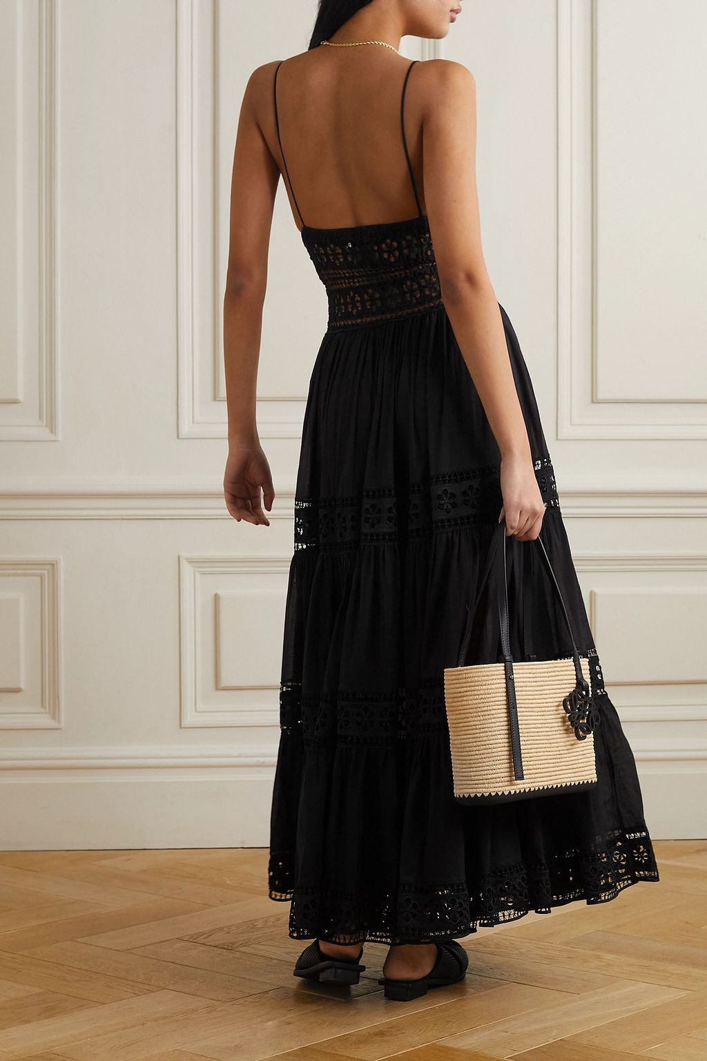 CHARO RUIZ IBIZA Guipure lace-trimmed cotton-blend voile maxi dress