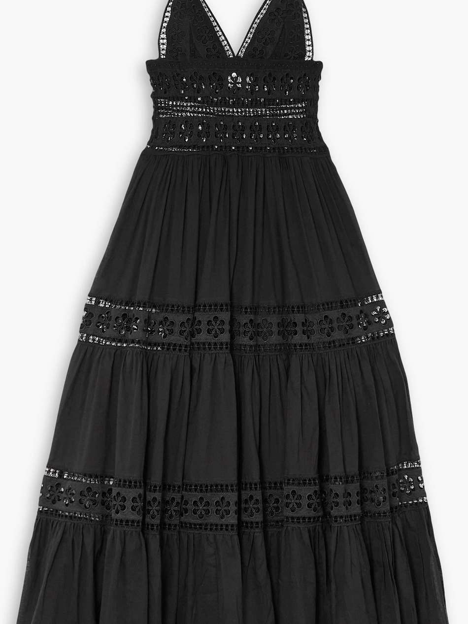 isca guipure lace-trimmed tiered cotton-blend poplin maxi dress