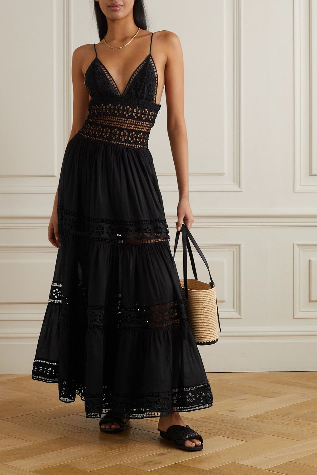 CHARO RUIZ IBIZA Guipure lace-trimmed cotton-blend voile maxi dress