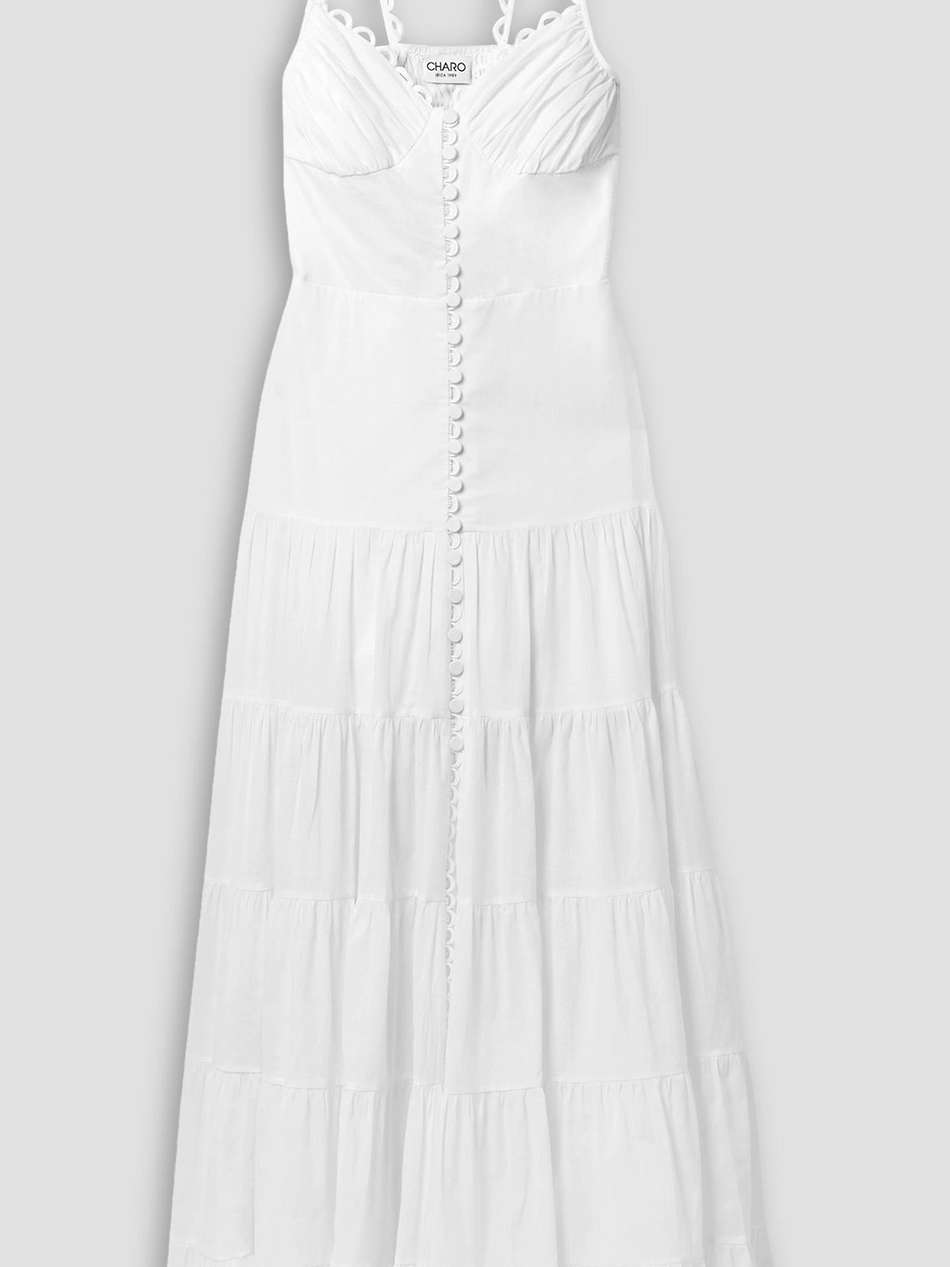 melia scalloped tiered cotton-blend voile maxi dress