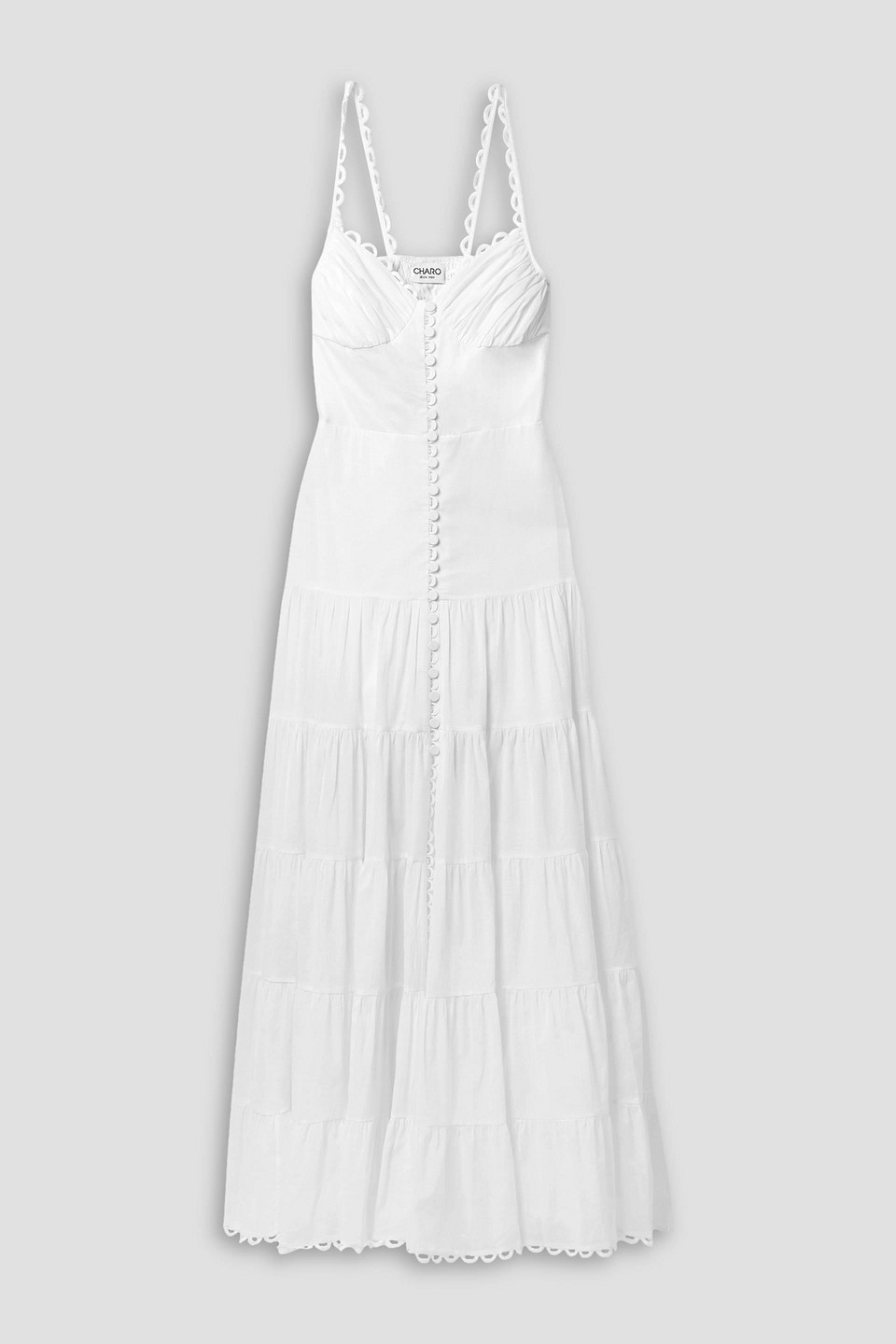 Charo Ruiz Melia Scalloped Tiered Cotton-blend Voile Maxi Dress In Off-white