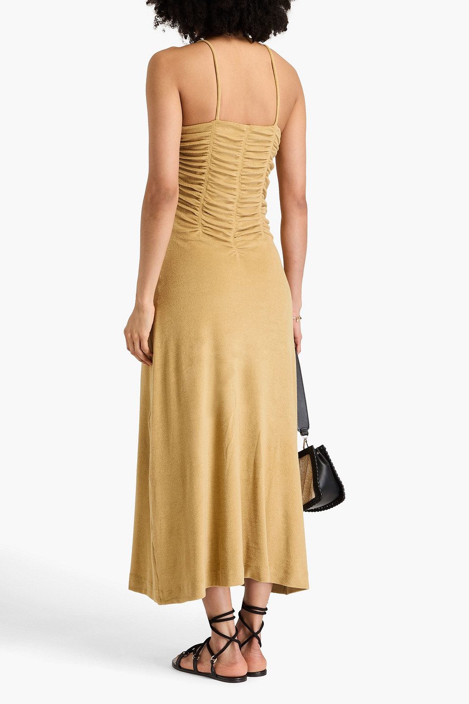 Bite Studios Marea Ruched Cotton-bled Terry Midi Dress In Sand