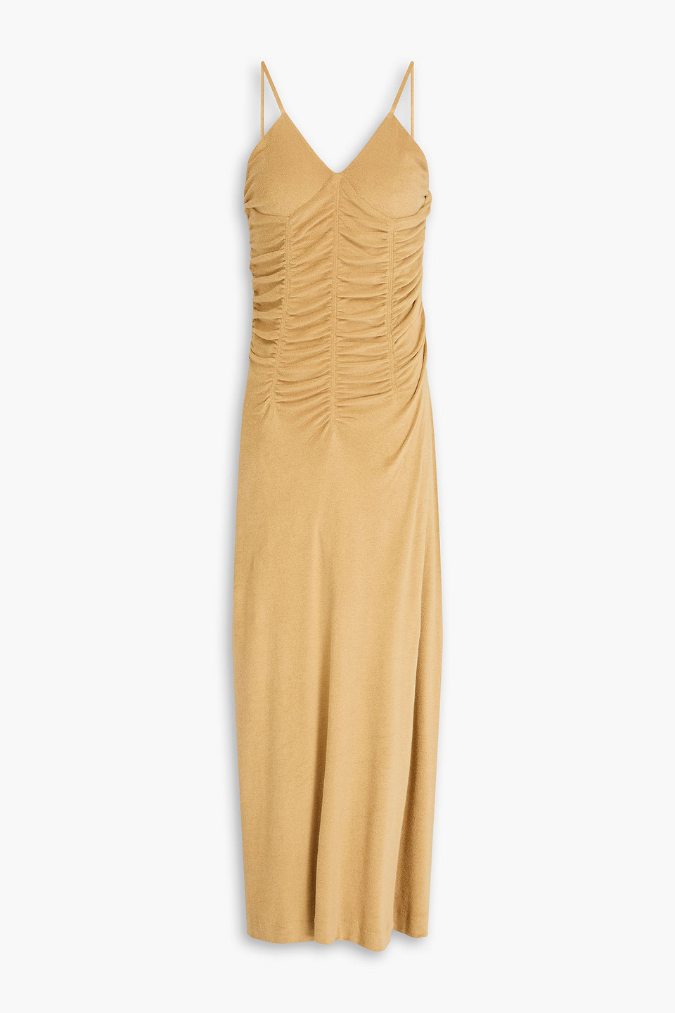 Bite Studios Marea Ruched Cotton-bled Terry Midi Dress In Sand