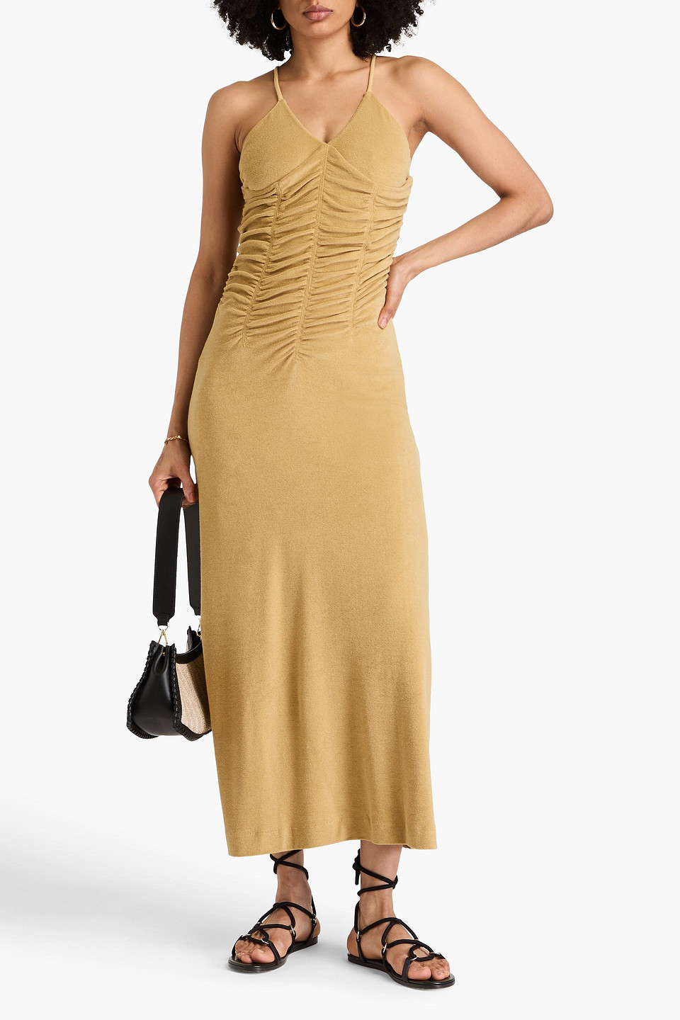 Bite Studios Marea Ruched Cotton-bled Terry Midi Dress In Sand