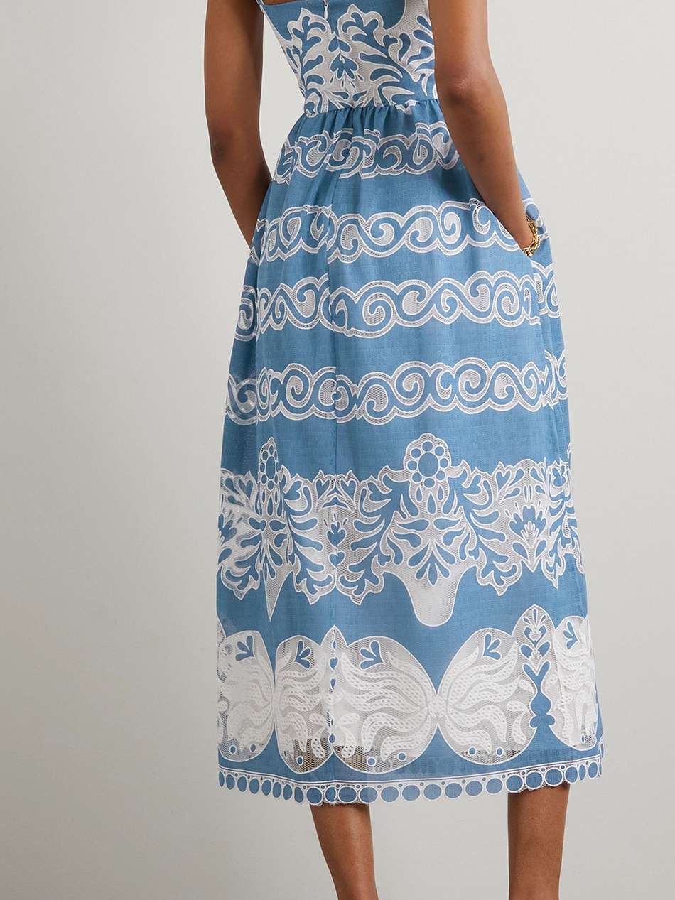 ninet cotton-blend chambray and lace midi dress