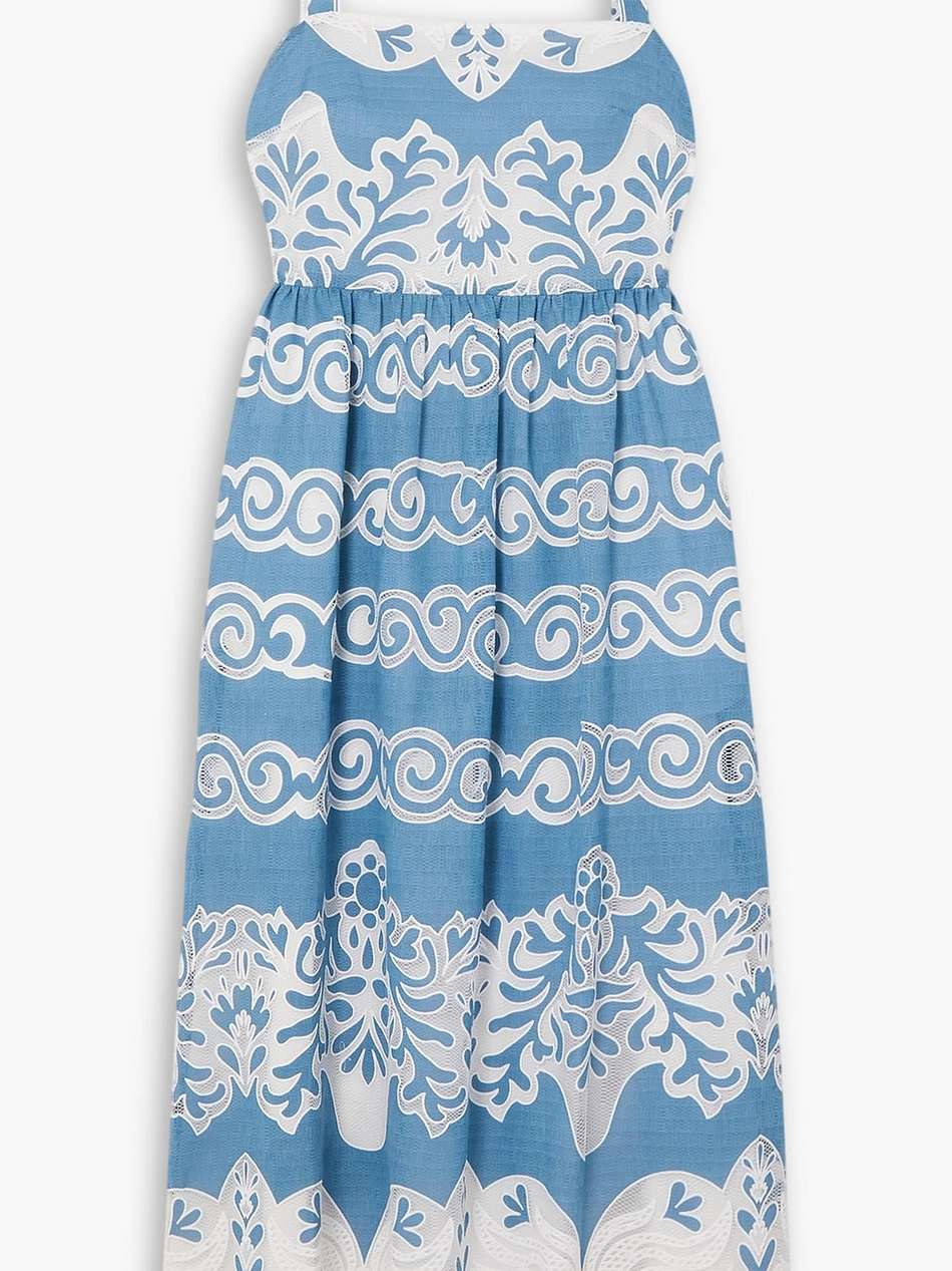 ninet cotton-blend chambray and lace midi dress