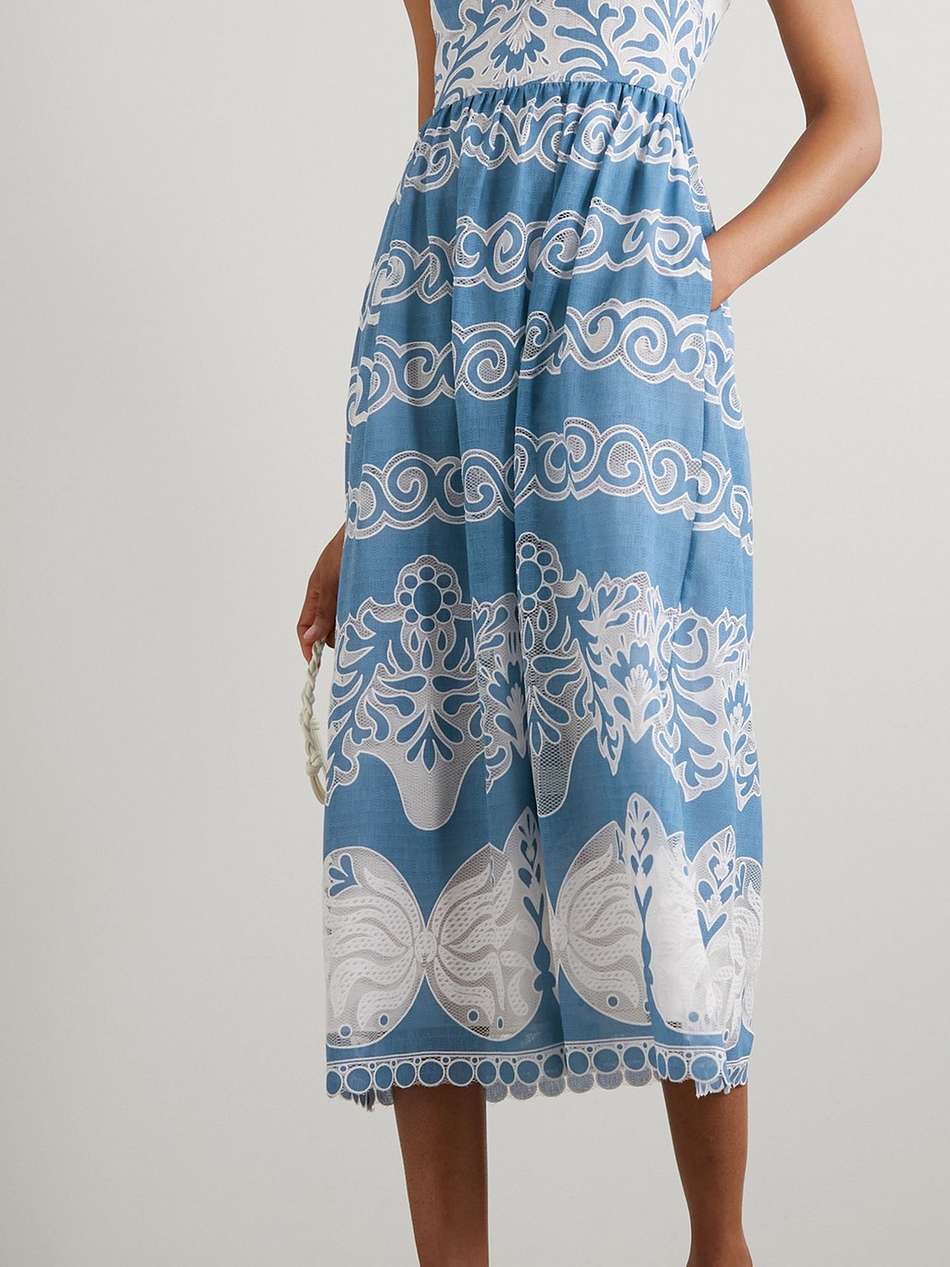 ninet cotton-blend chambray and lace midi dress