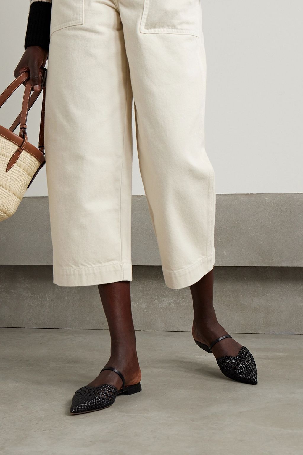 MALONE SOULIERS Marla woven leather point-toe flats