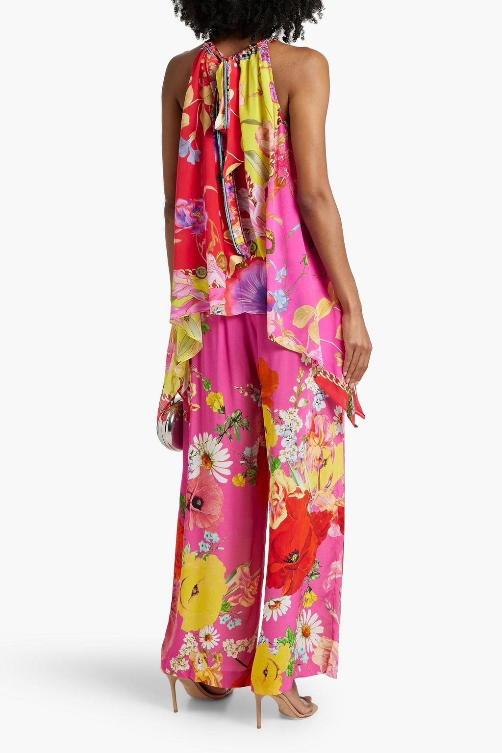 CAMILLA Crystal-embellished printed silk crepe de chine wide-leg pants