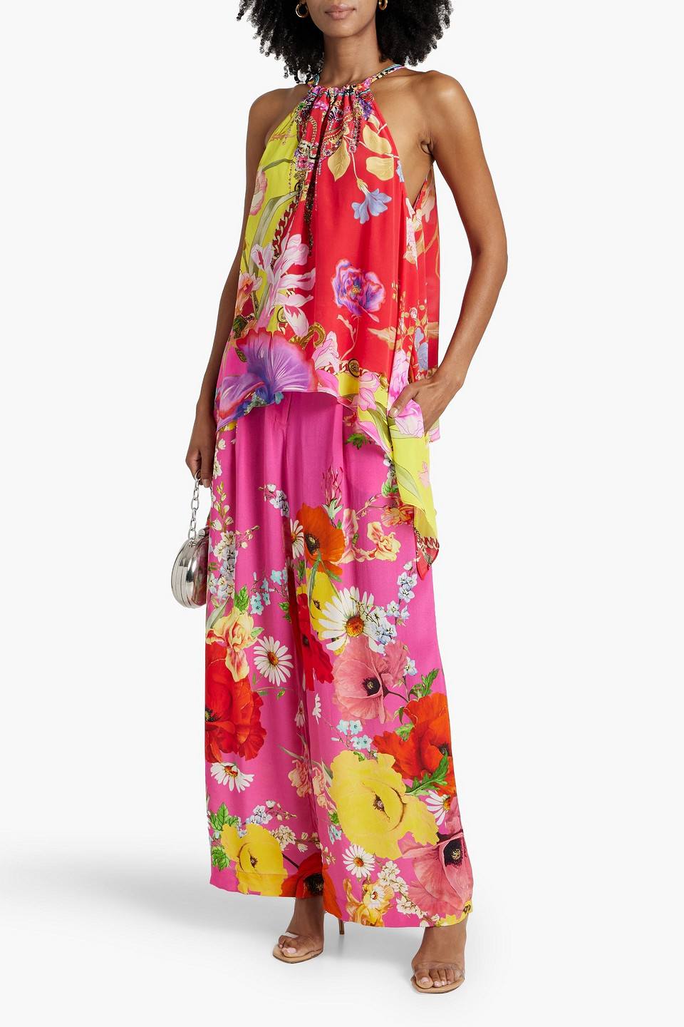 Camilla Crystal-embellished Printed Silk Crepe De Chine Wide-leg Pants In Pink